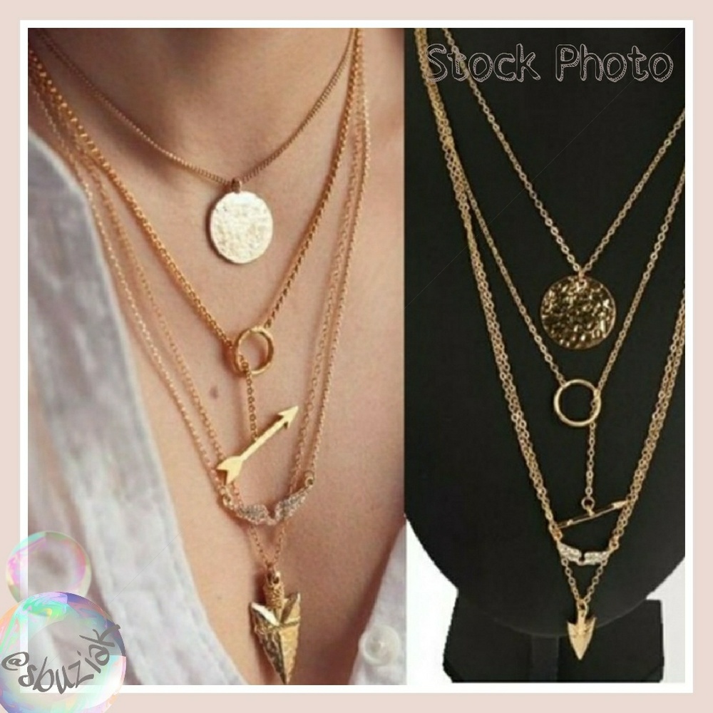 Multi Layered Necklace featuring Arrows and Wings